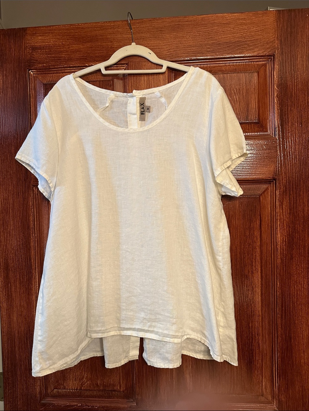 Flax White Linen Scoop Neck Tunic With Button Back